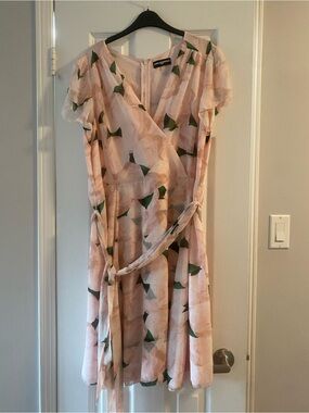 Karl Lagerfeld Floral Wrap Pink And Green Midi Dress